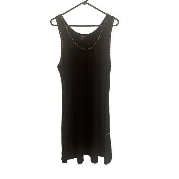 Premise Black Knit Flared Tank Dress w/Brass Studded Neckline/Armholes Sz PL A07 - Picture 2 of 3